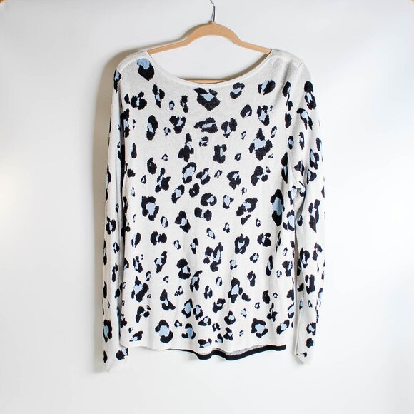 Chico's White Blue Animal Print Sweater Size 2 L - Picture 2 of 6